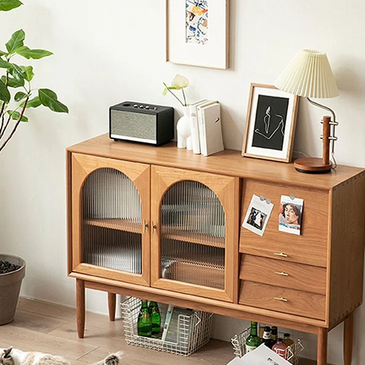 Drawer Pine Wood Sideboard Hedendaags Adjustable Shelving Credenza Living Room 51l