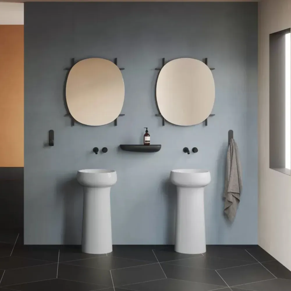 Freestanding sink Azzurra Graal Diam.40.5xH85 cm wall drain - Glanzend white