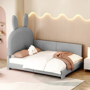 Gestoffeerd bed 90 x 200 cm met hoofdeinde en zijbescherming - fluweel - konijnvorm - grijze kleur