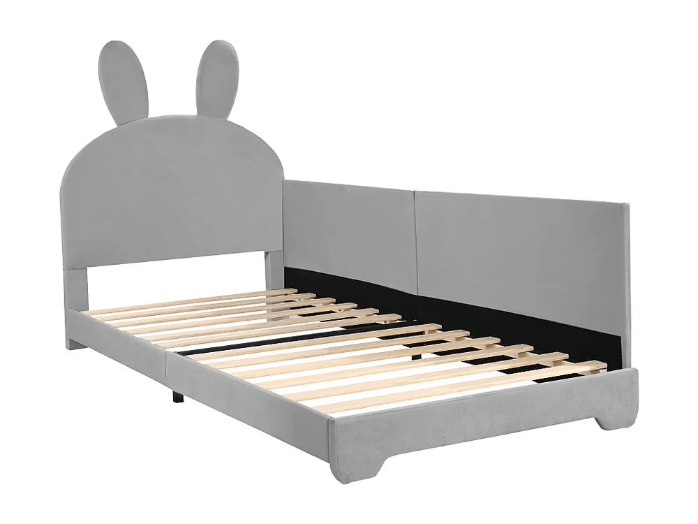 Gestoffeerd bed 90 x 200 cm met hoofdeinde en zijbescherming - fluweel - konijnvorm - grijze kleur