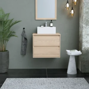 Hangmeubel voor badkamer met eikenfineer met wastafel om erop te positioneren, 60 cm, MILIPAM