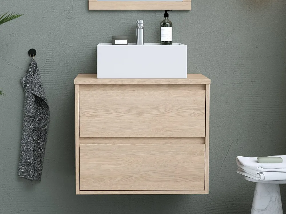 Hangmeubel voor badkamer met eikenfineer met wastafel om erop te positioneren, 60 cm, MILIPAM