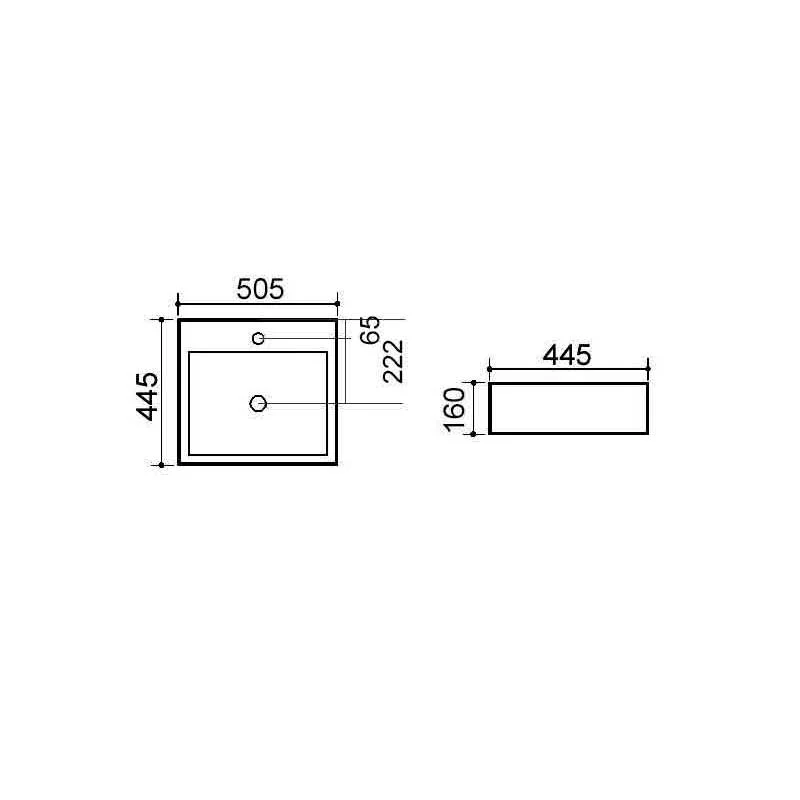 Melkwit ceramic countertop or wall-mounted sink 50.5x44.5 H.16 cm overflow