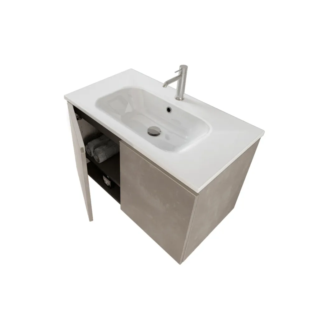 Nexu wall-mounted bathroom composition 2 doors sink mirror LED lamp 80x50 cm warm gray