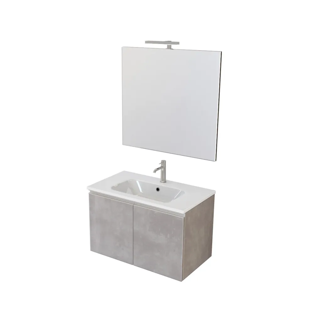 Nexu wall-mounted bathroom composition 2 doors sink mirror LED lamp 80x50 cm warm gray