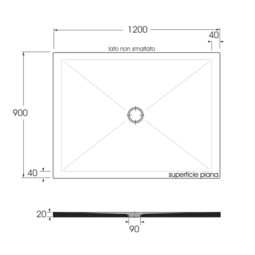 Rectangular aardewerk shower tray SoloDue 120x90 cm glossy black