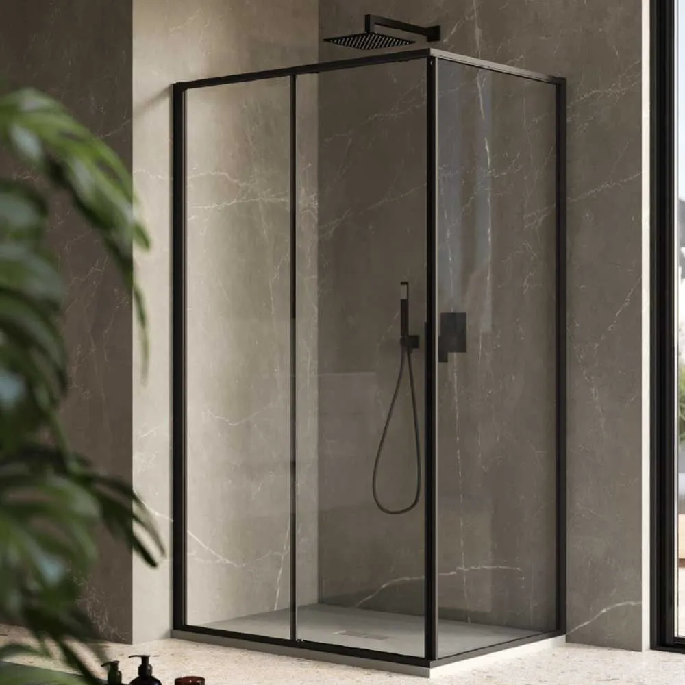 Rectangular shower enclosure 80x120 6 mm crystal and minimal profile matte ravenzwart aluminum. Left version