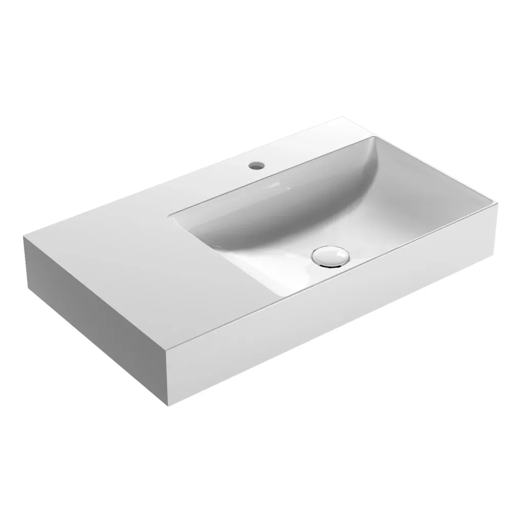 Rectangular sink left countertop T-Edge 80x47x12 cm Globo Ceramic Glansrijk white