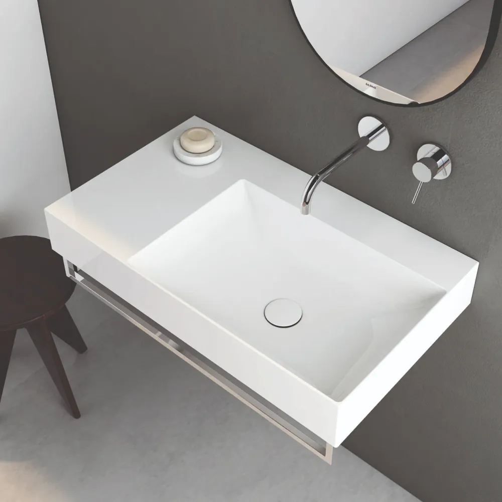 Rectangular sink left countertop T-Edge 80x47x12 cm Globo Ceramic Glansrijk white