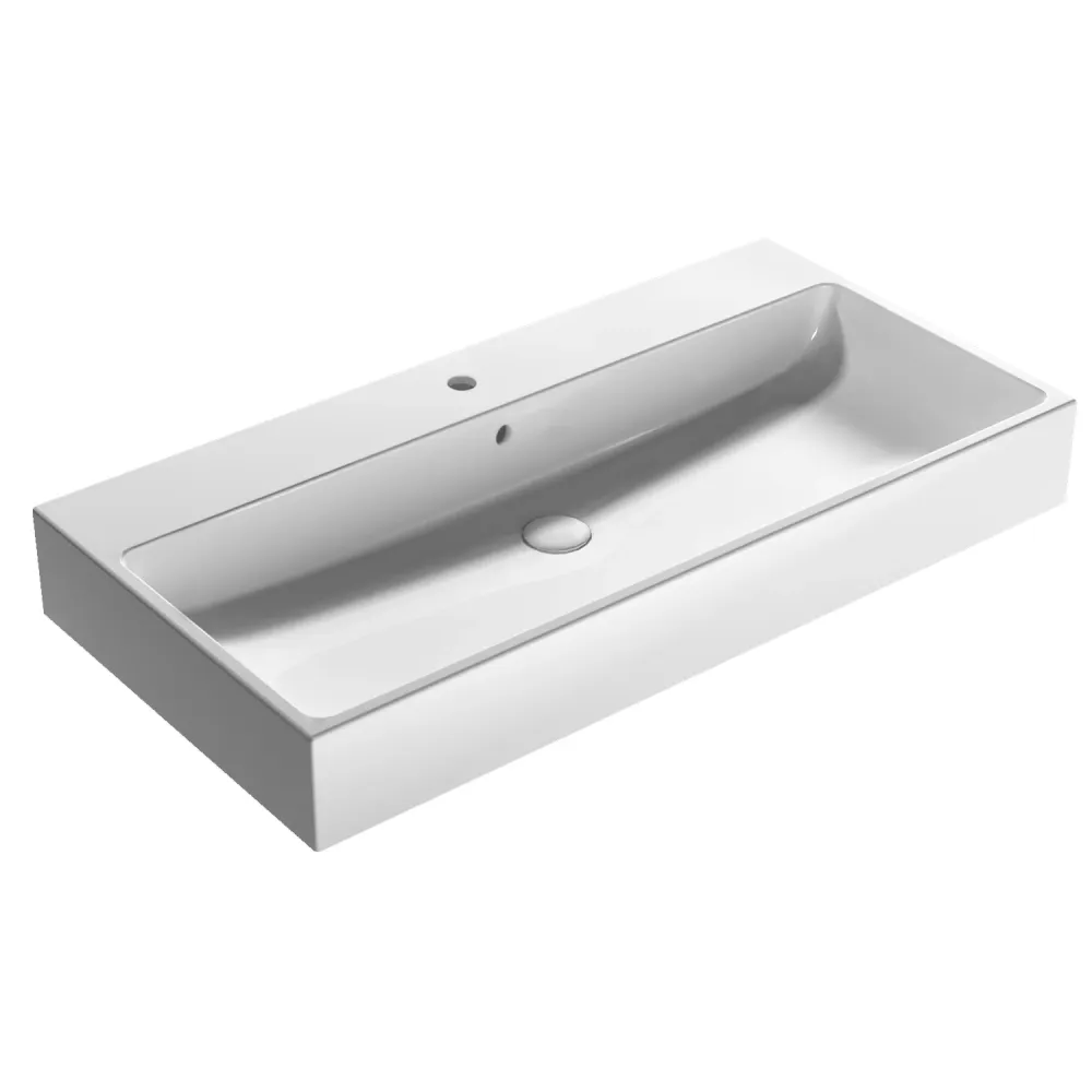 Rectangular sink Stone 100x50x13 cm Porselein Globo Glossy white