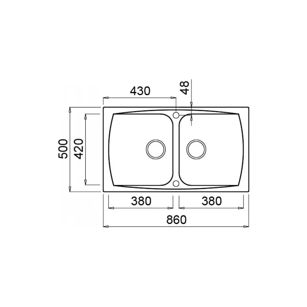 Reversible built- kitchen sink granitek two basins 86x50 cm - Black