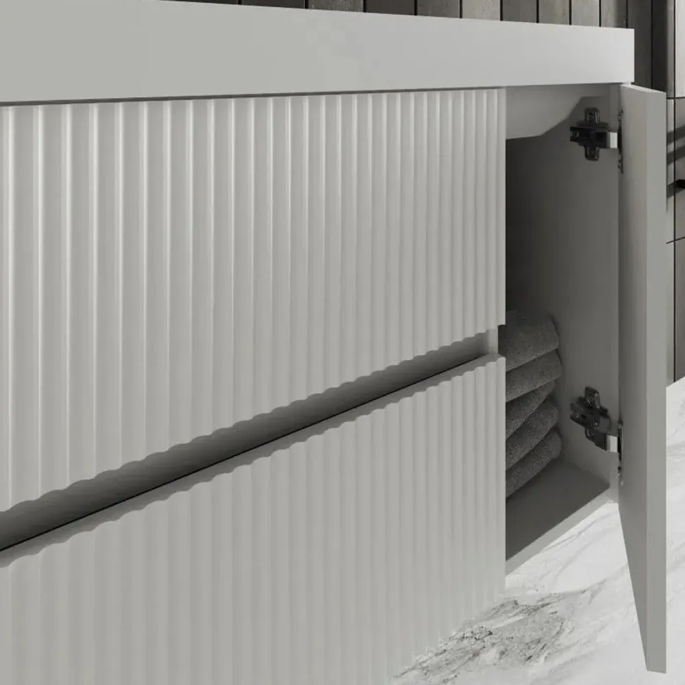 Ribbed bathroom cabinet Cubi&Co Pure model wall-mounted 100 cm sink - Matte sneeuwwit