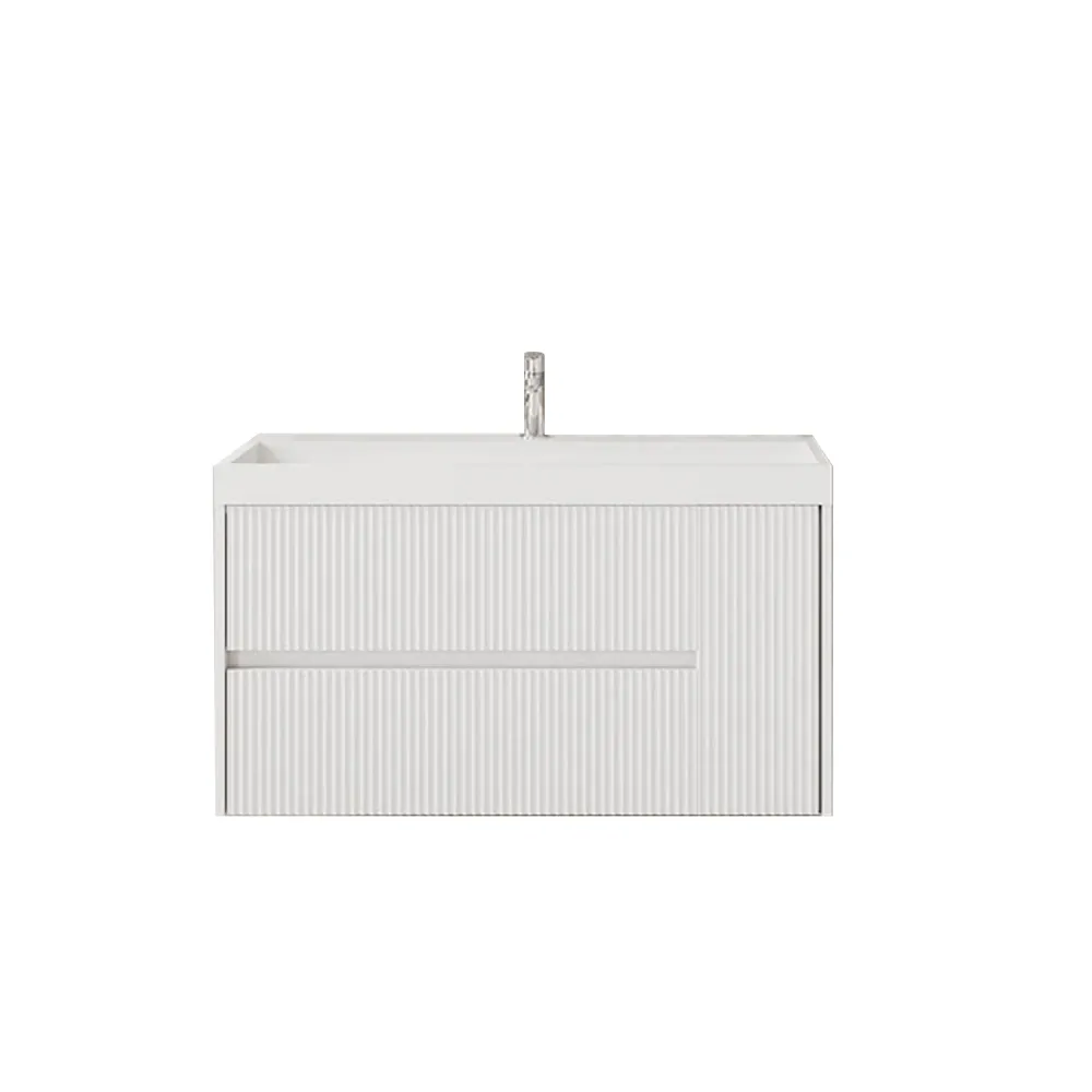 Ribbed bathroom cabinet sink 80 cm white matte color wall-mounted installation - Cubi&Co Zuiver Collection