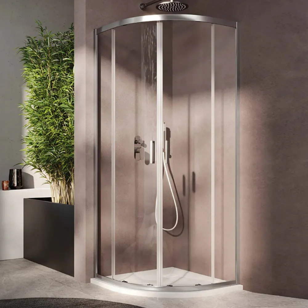 Semicircular shower enclosure Loop 80x80 aluminum and transparent anti-limescale Connected Clean glass