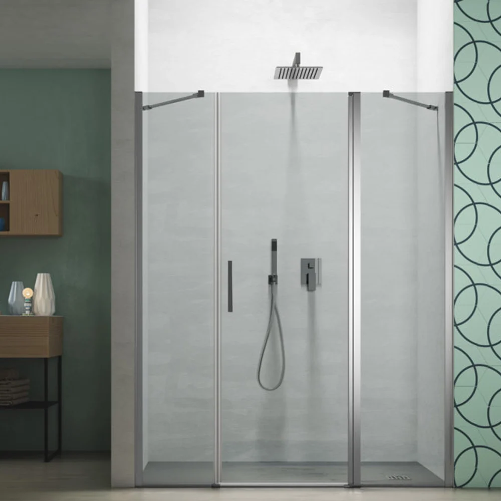 Shower composition line wisselbaar hinged opening niche 120+80 cm model Demetra 6 mm clear crystal