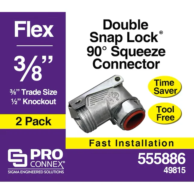 Sigma ProConnex 3/8- 90-Degree Flexible Die Cast Zink Squeeze Connector Conduit Fittings (2-Pack)