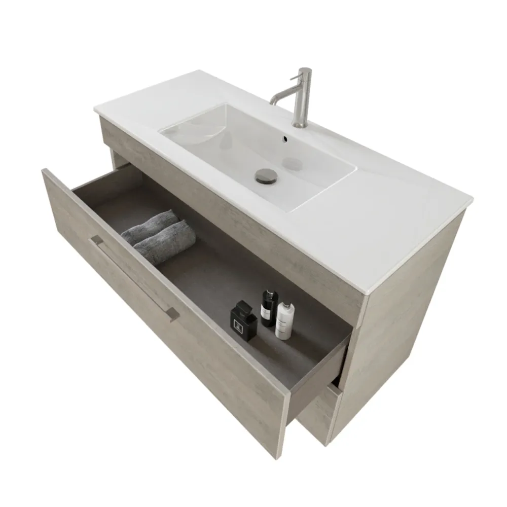 Smack suspended bathroom composition 2 drawers 100x62 sink, mirror LED lamp cement wood