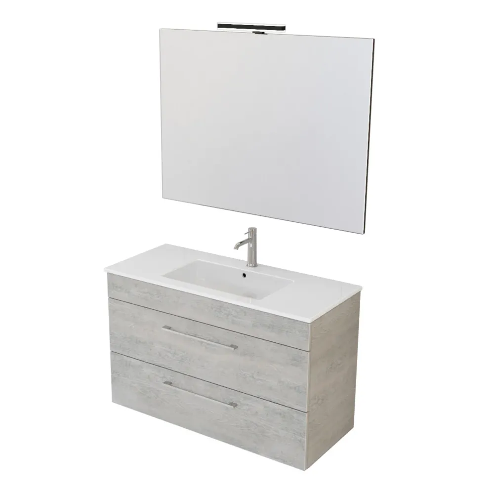 Smack suspended bathroom composition 2 drawers 100x62 sink, mirror LED lamp cement wood