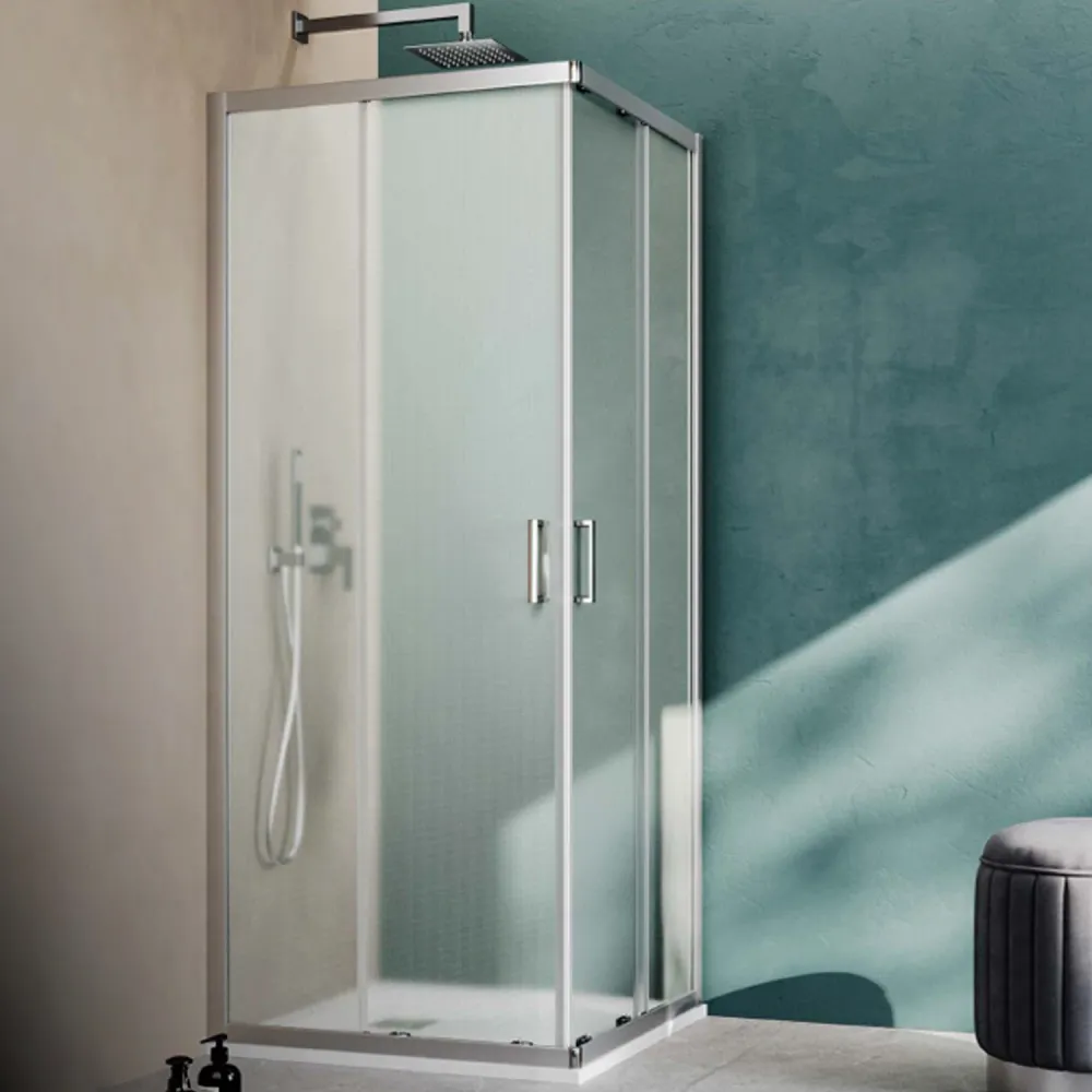 Square corner shower enclosure 90x90 Loop model textured opaque Smart Clean anti-limescale glazen