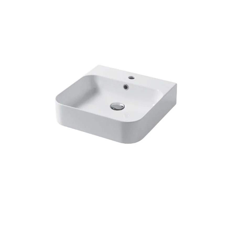Square countertop or wall-mounted sink glossy white ceramic 48x48cm Fijn series Ceramic design