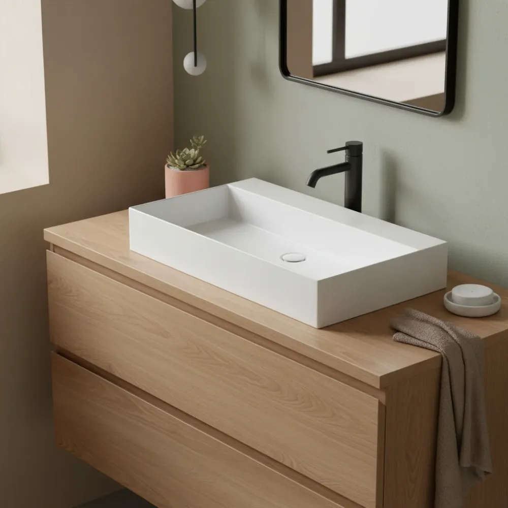 Square countertop/wall-mounted sink Ceramica Azzurra Elegance 81x45 cm without faucet hole - Glad white