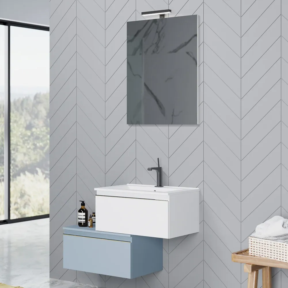 Suspended composition Shanti base sink, mirror and LED 60cm matte pastel blauw
