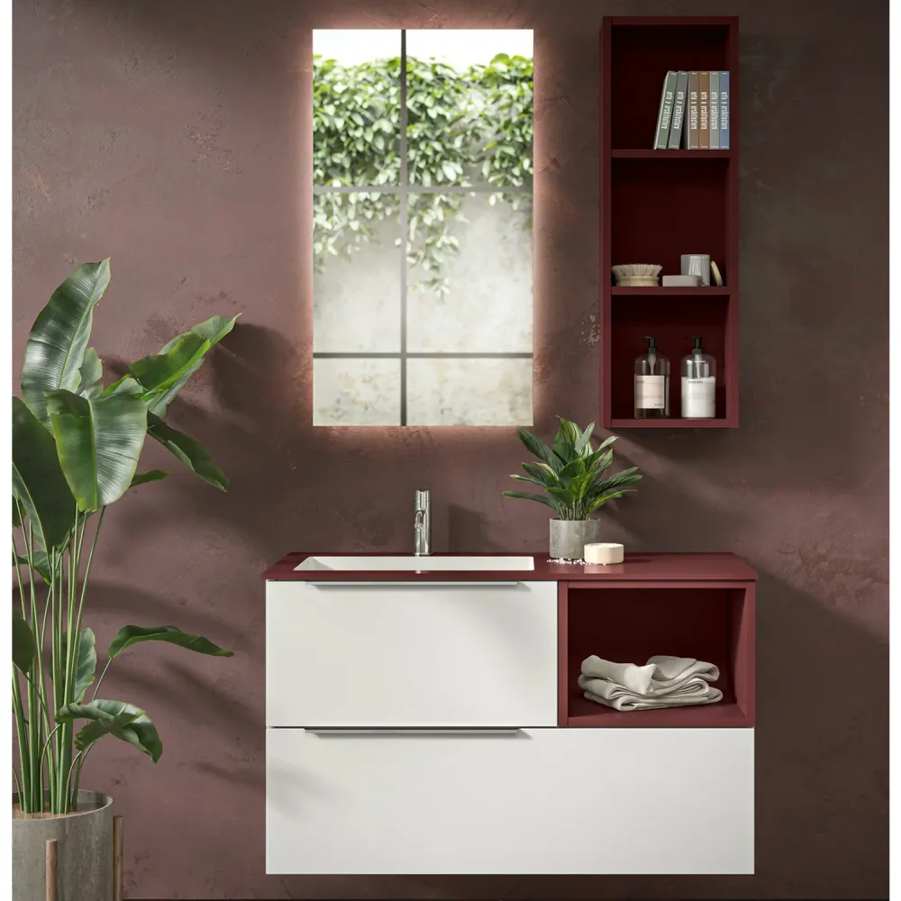 Wall-mounted bathroom cabinet Bali 03 cm 100x46 Doffe lacquered White and Jaipur Red