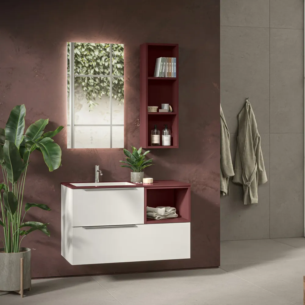 Wall-mounted bathroom cabinet Bali 03 cm 100x46 Doffe lacquered White and Jaipur Red