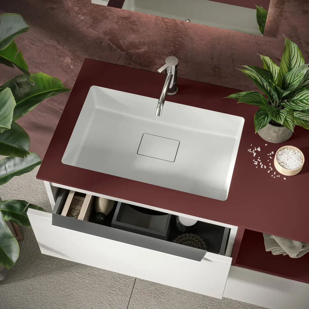 Wall-mounted bathroom cabinet Bali 03 cm 100x46 Doffe lacquered White and Jaipur Red