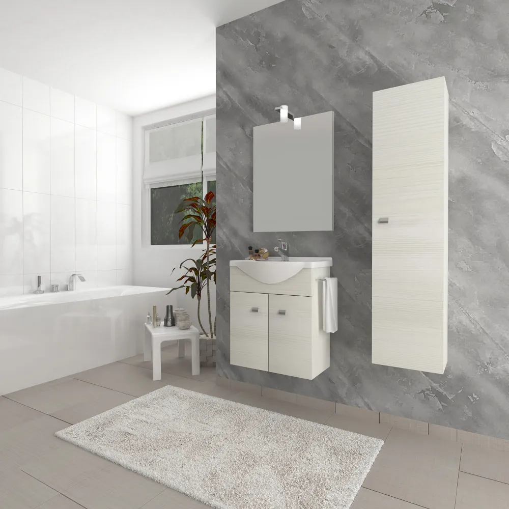 Wall-mounted bathroom cabinet sink and mirror Cubi&Co Smeraldo 55 cm - White Eik
