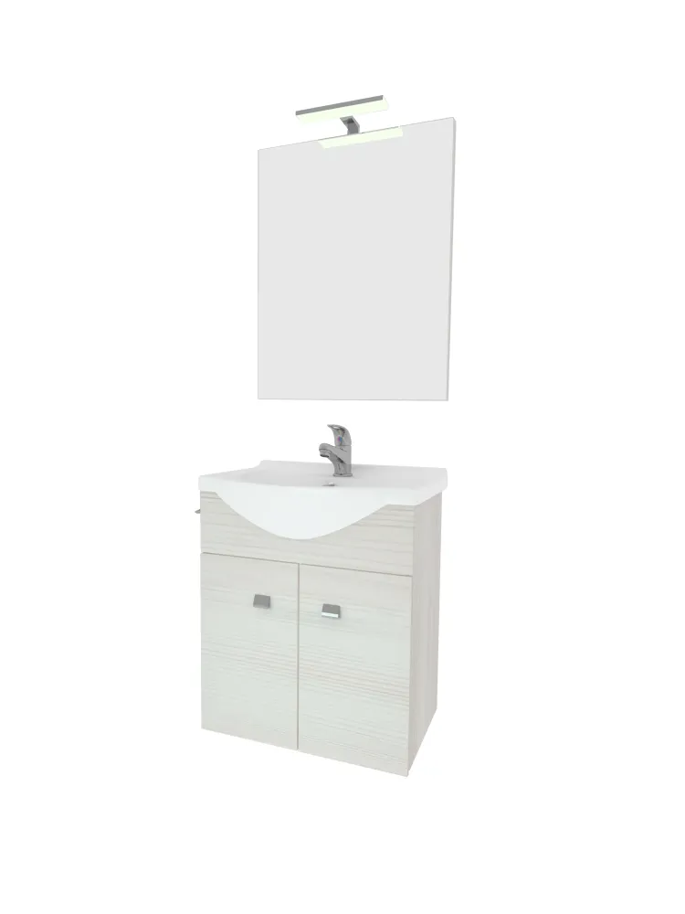 Wall-mounted bathroom cabinet sink and mirror Cubi&Co Smeraldo 55 cm - White Eik