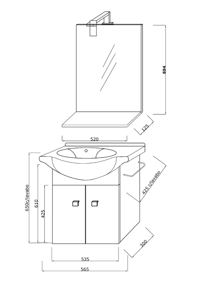 Wall-mounted bathroom cabinet sink and mirror Cubi&Co Smeraldo 55 cm - White Eik