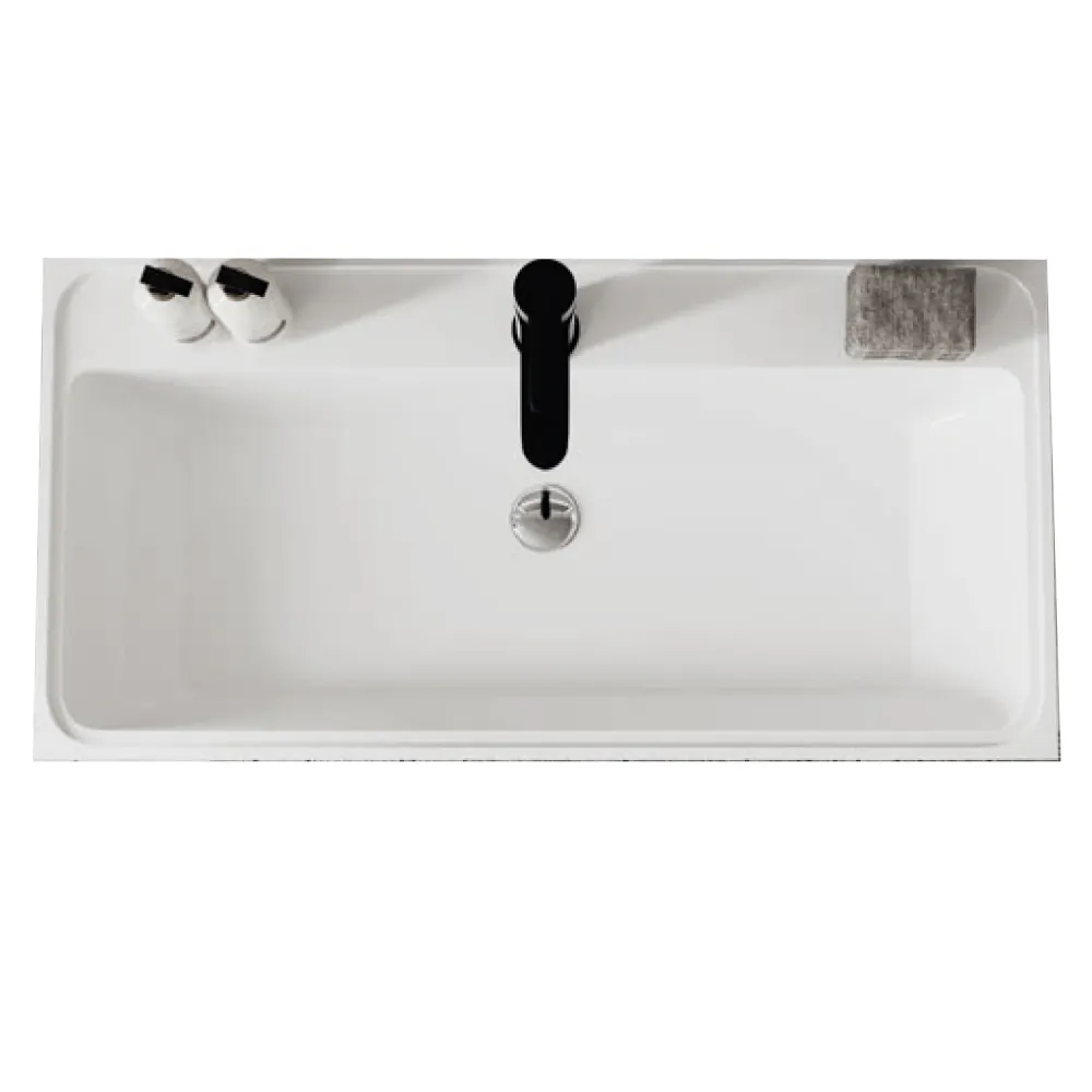 Wall-mounted ribbed bathroom cabinet sink and teardrop mirror 100 cm gold eik color - Cubi&Co Pure Collection