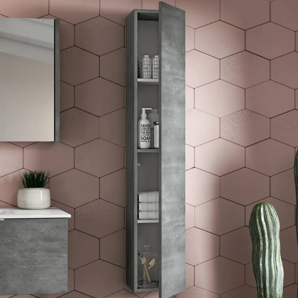 Wandgemonteerd bathroom cabinet model Portland 02 120 cm pedestal sink and cement-colored mirror