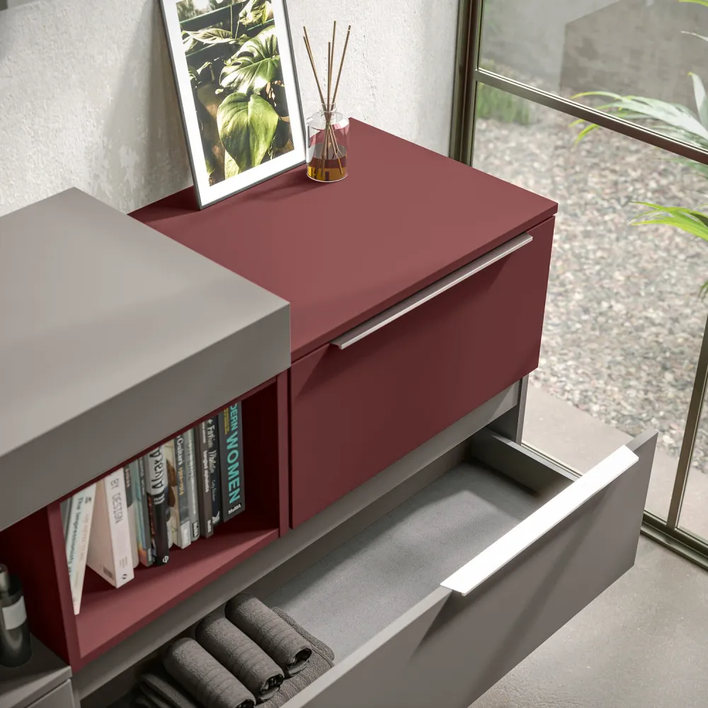 Wandopstelling bathroom cabinet Bali01 180x46 cm London Gray and Jaipur Red finishes