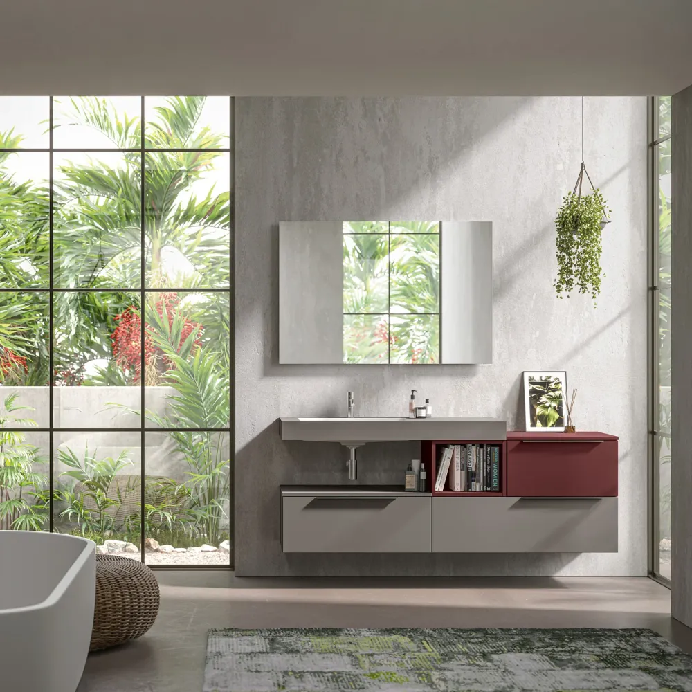Wandopstelling bathroom cabinet Bali01 180x46 cm London Gray and Jaipur Red finishes
