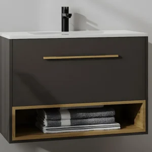 Antraciet hangmeubel met inbouwwastafel voor badkamer, 80 cm, YANGRA
