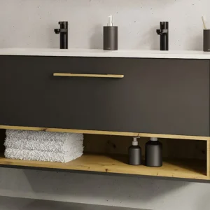 Antraciet hangmeubel met inbouwwastafel voor badkamer, 120 cm, YANGRA