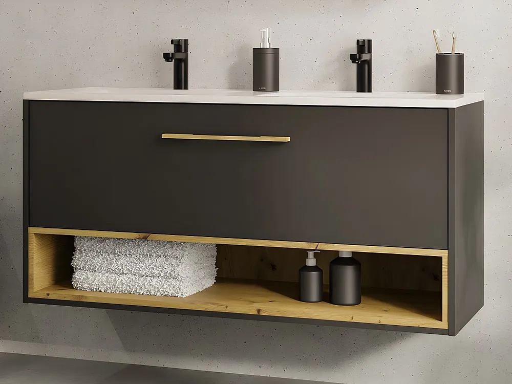 Antraciet hangmeubel met inbouwwastafel voor badkamer, 120 cm, YANGRA
