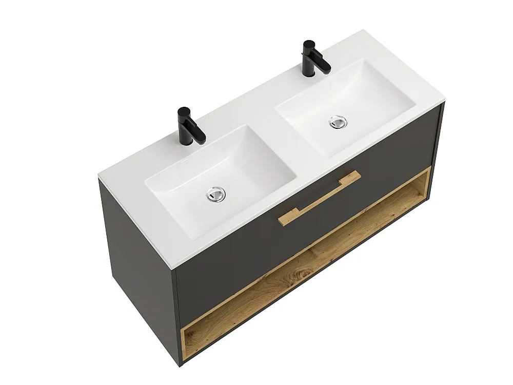 Antraciet hangmeubel met inbouwwastafel voor badkamer, 120 cm, YANGRA