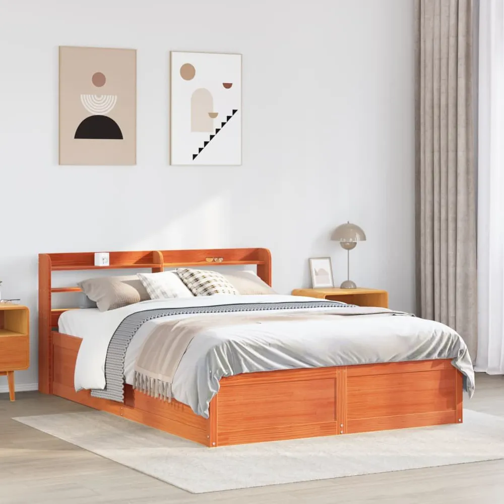 Bedframe met hoofdbord grenenhout wasbruin 140x200 cm
