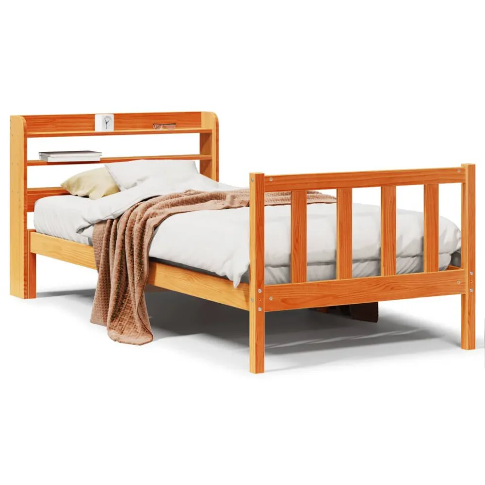 Bedframe met hoofdbord massief grenenhout wasbruin 90x200 cm