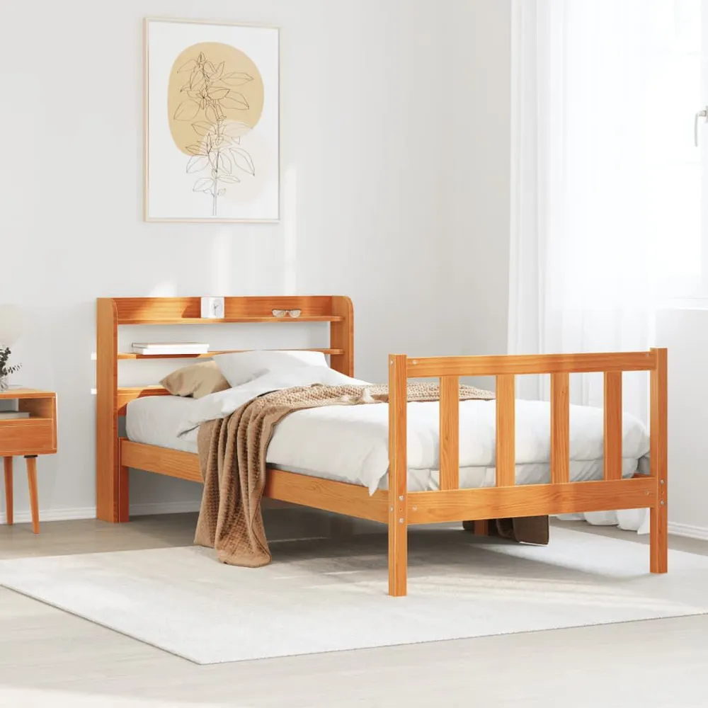 Bedframe met hoofdbord massief grenenhout wasbruin 90x200 cm