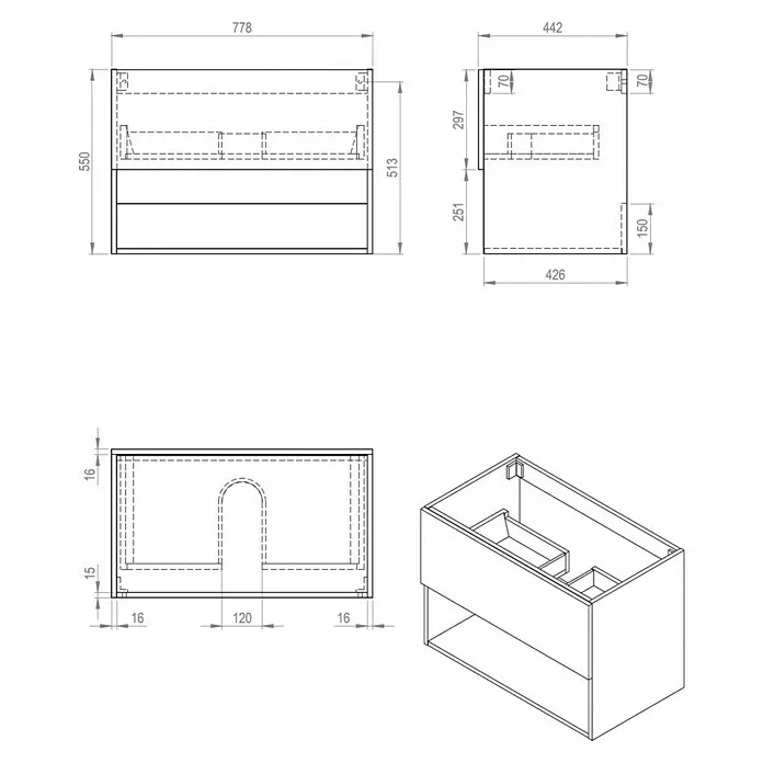 Best Design Wastafelonderkast Rigatti-78-White-Greeploos - b x d x h: 77,8 x 44,2 x 55 cm, Wit, Structuur