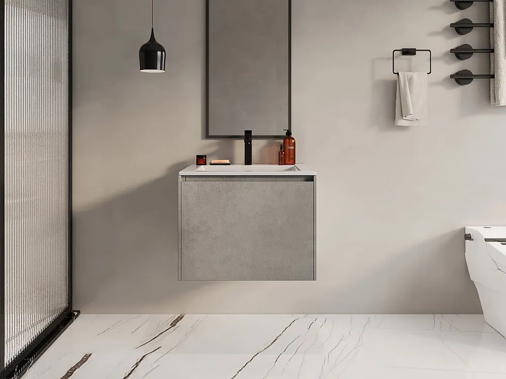 Betongrijs hangmeubel onder wastafel, L60 cm, SOSTHENE