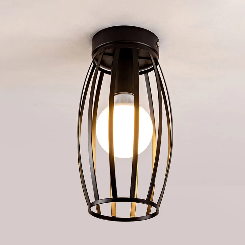 Black/Gold Finish Oval Cage Flush Mount Fixture Minimalist 1 Bulb Ijzer Flush Ceiling Lamp Hallway Black