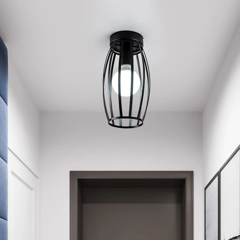 Black/Gold Finish Oval Cage Flush Mount Fixture Minimalist 1 Bulb Ijzer Flush Ceiling Lamp Hallway Black