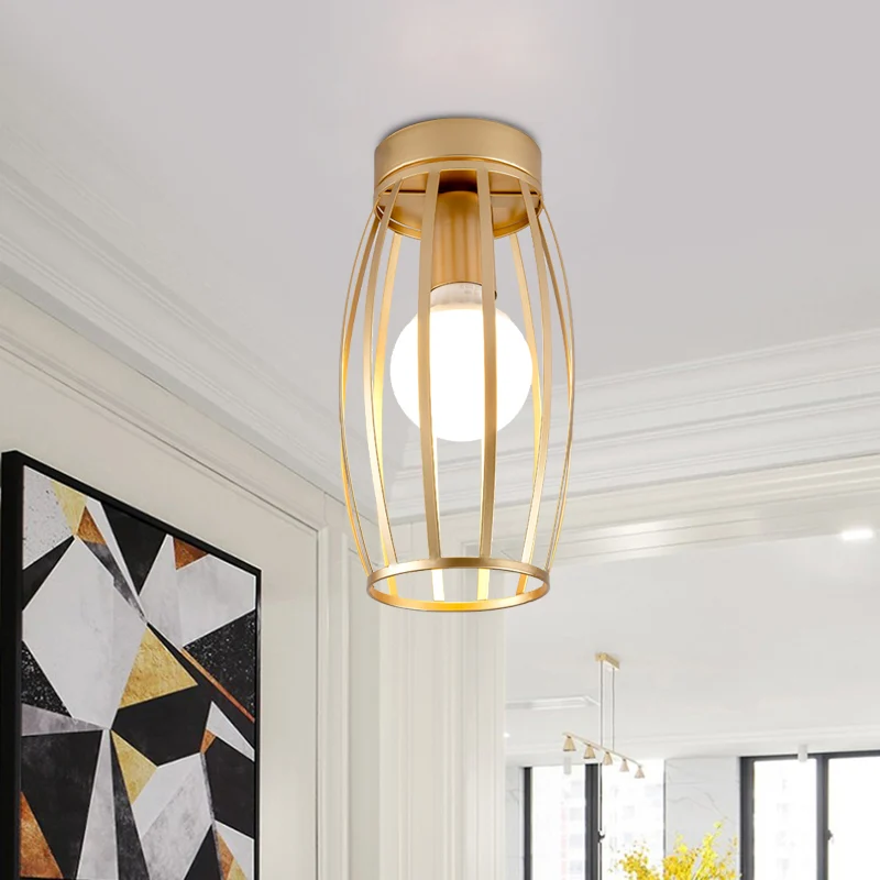 Black/Gold Finish Oval Cage Flush Mount Fixture Minimalist 1 Bulb Ijzer Flush Ceiling Lamp Hallway Black