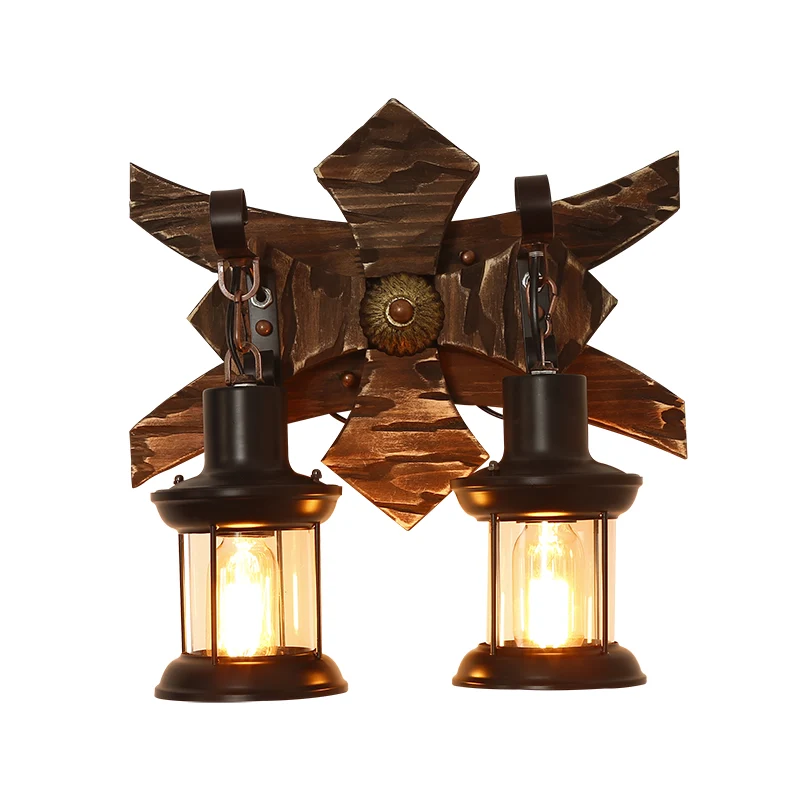 Bruin Geometric Wall Light Sconce Rustic Wooden 1-Light Restaurant Wall Mounted Light Brown