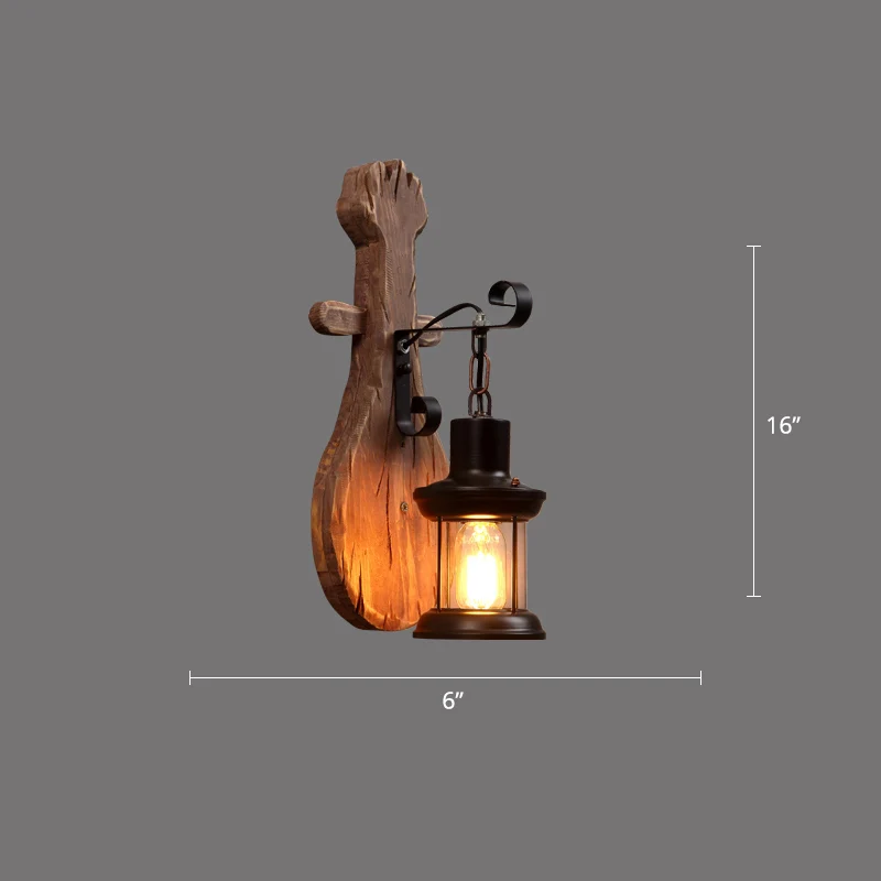 Bruin Geometric Wall Light Sconce Rustic Wooden 1-Light Restaurant Wall Mounted Light Brown